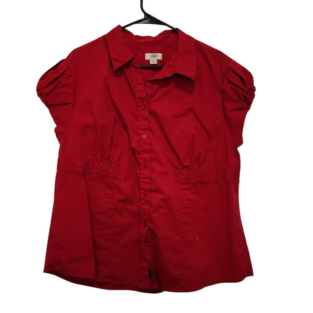 Cato Pink Toned Red Short Sleeve Stretch Button Up Blouse Casual Top Size 18/20W